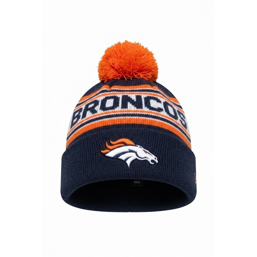 Denver Broncos NFL Team Apparel Kids Knit Pom Beanie Hat Navy Orange K14BDRN 22